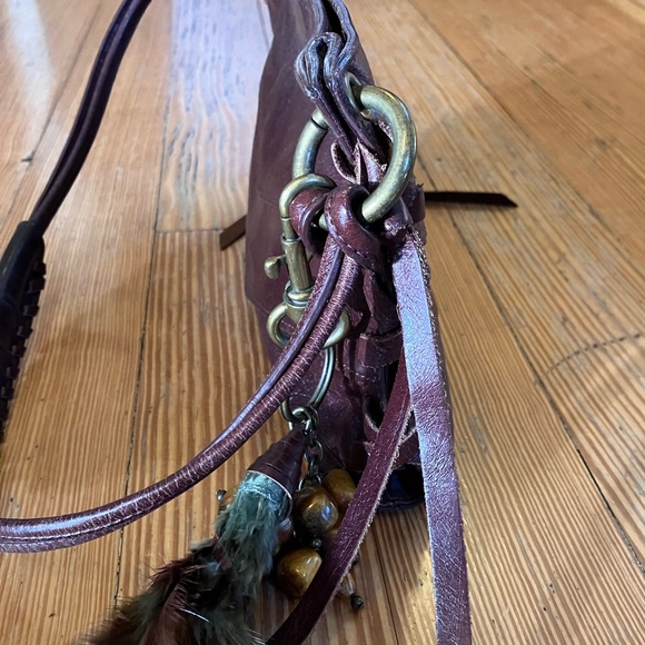 Via Spiga Leather Side Lace up Shoulder Bag with Feather Charm Detail - Picture 12 of 14